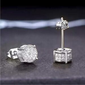 New Lovely Sterling Silver White Sapphire Round Studs